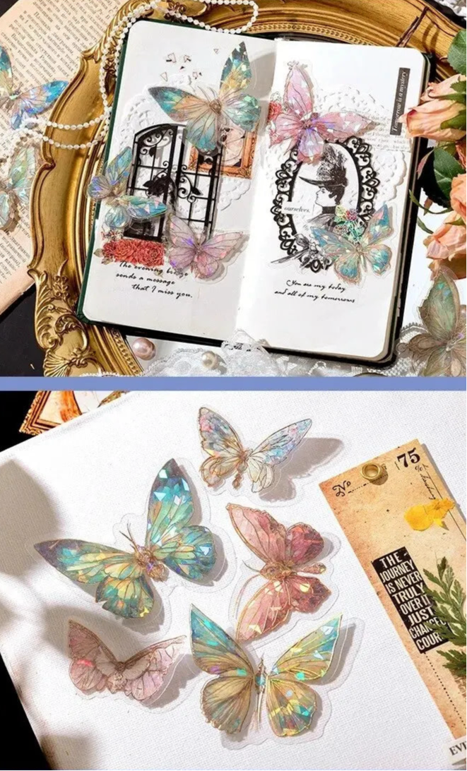 20-Pc Butterfly Film Stickers Pack – Pink, Green, Blue & Multi-Colour 3D Decals Scrapbook