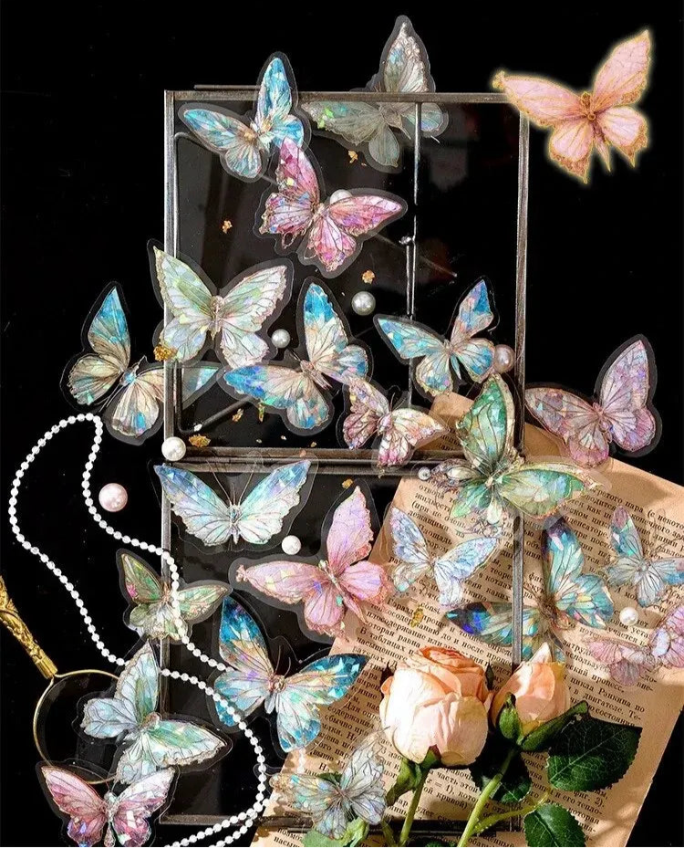 20-Pc Butterfly Film Stickers Pack – Pink, Green, Blue & Multi-Colour 3D Decals Scrapbook