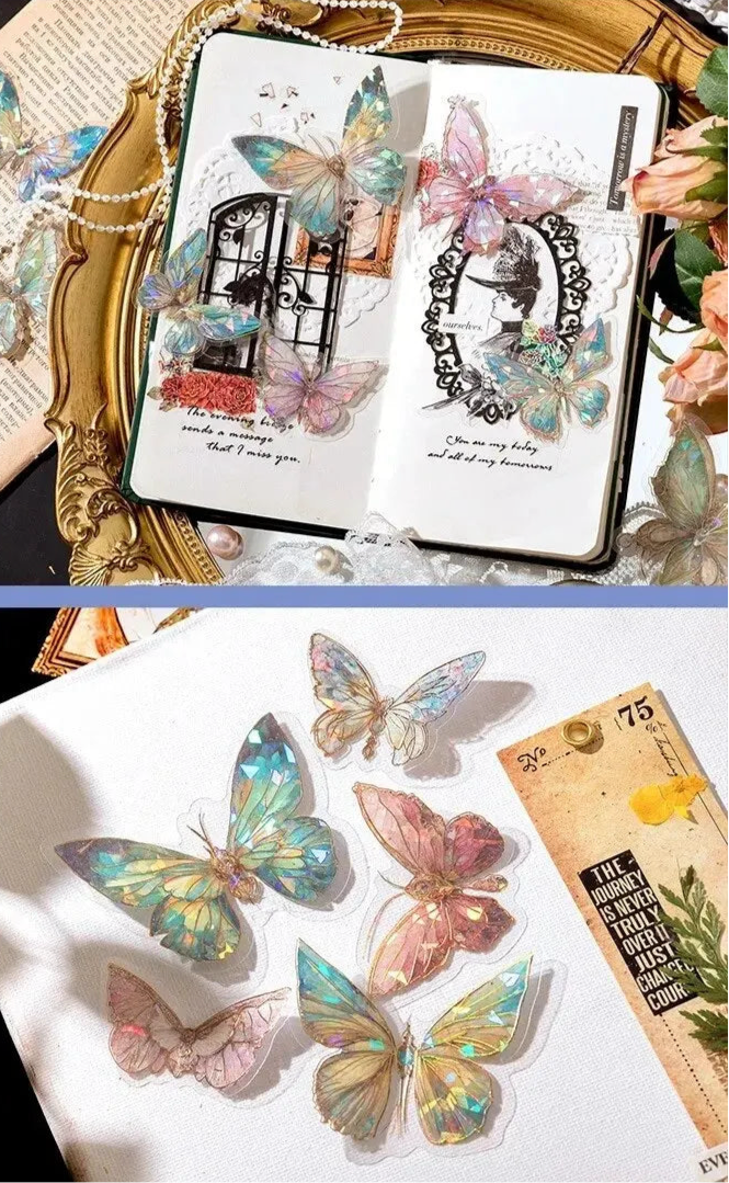20-Pc Butterfly Film Stickers Pack – Pink, Green, Blue & Multi-Colour 3D Decals Scrapbook