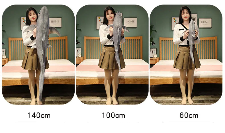 60/100/140cm Giant Shark Plush Soft Toy – Great White Shark Pillow