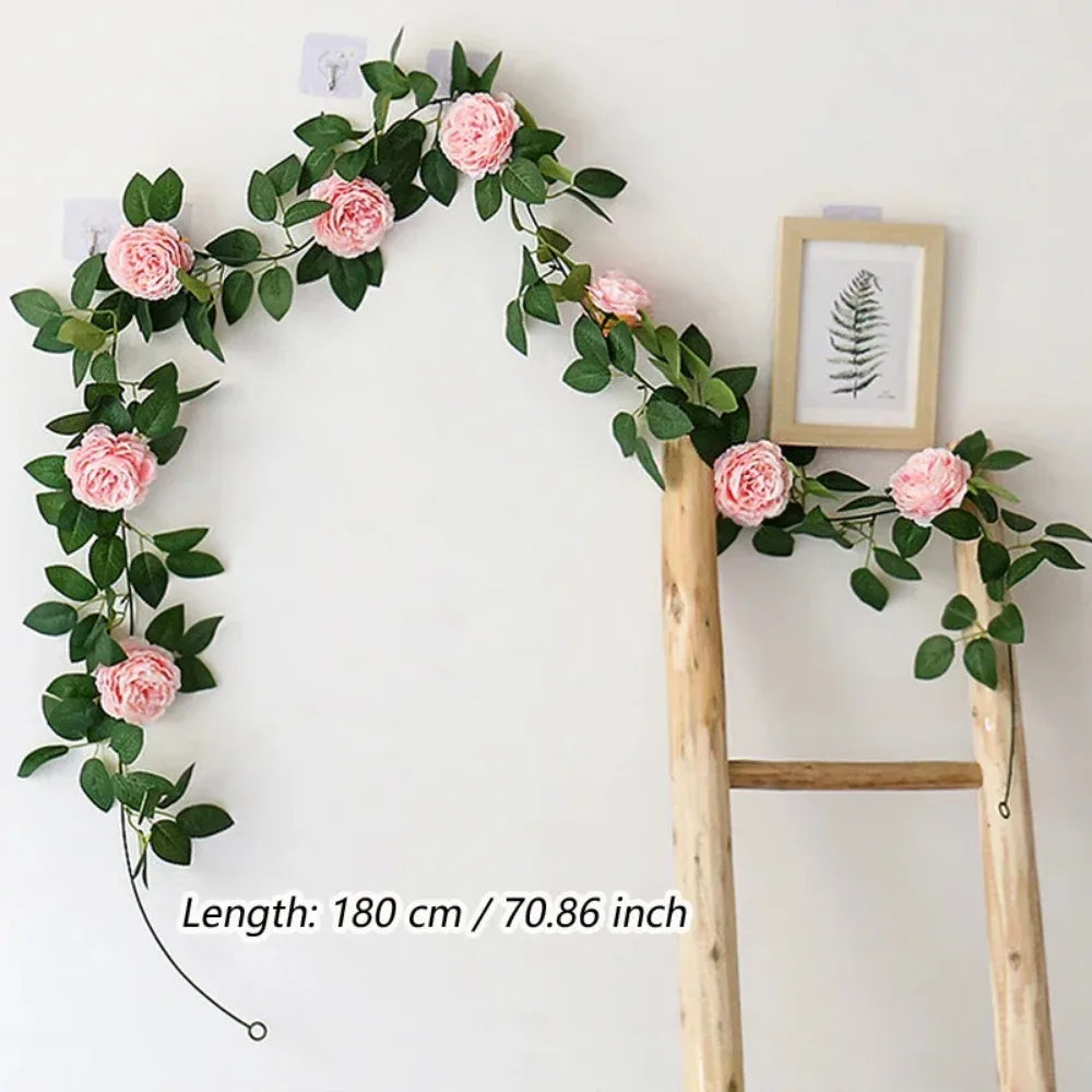 Silk Peony Garland – Pink Artificial Hanging Peonies Flower Vine for Home, Wedding & Party Décor