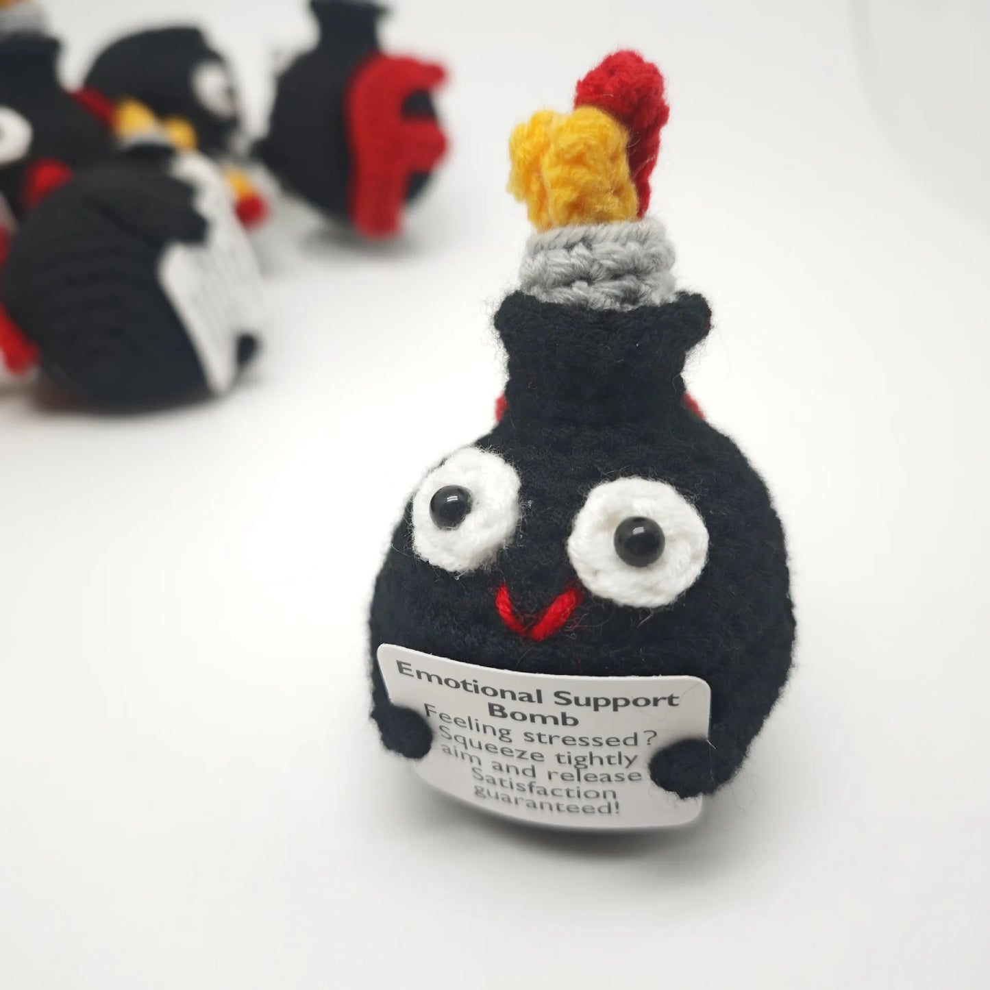 Crochet Knitted Emotional Support Cannonball Bomb – Funny Stress Relief Gift with Card Handmade Style Decor Stress Anxiety Relief Comedy Novelty