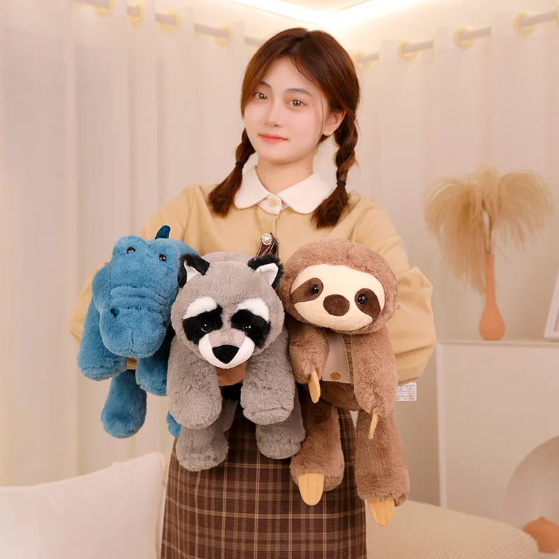 Large Raccoon, Fox, Crocodile or Sloth Soft Fluffy Plush Toy Pillow