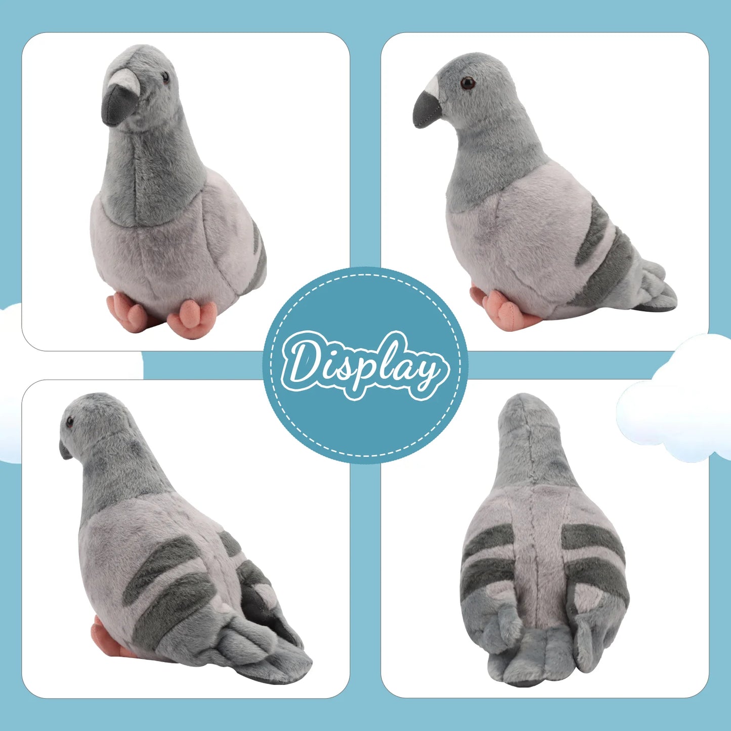 27cm Realistic Pigeon Plush – Soft Grey Bird Toy Lifelike Feathered Friend