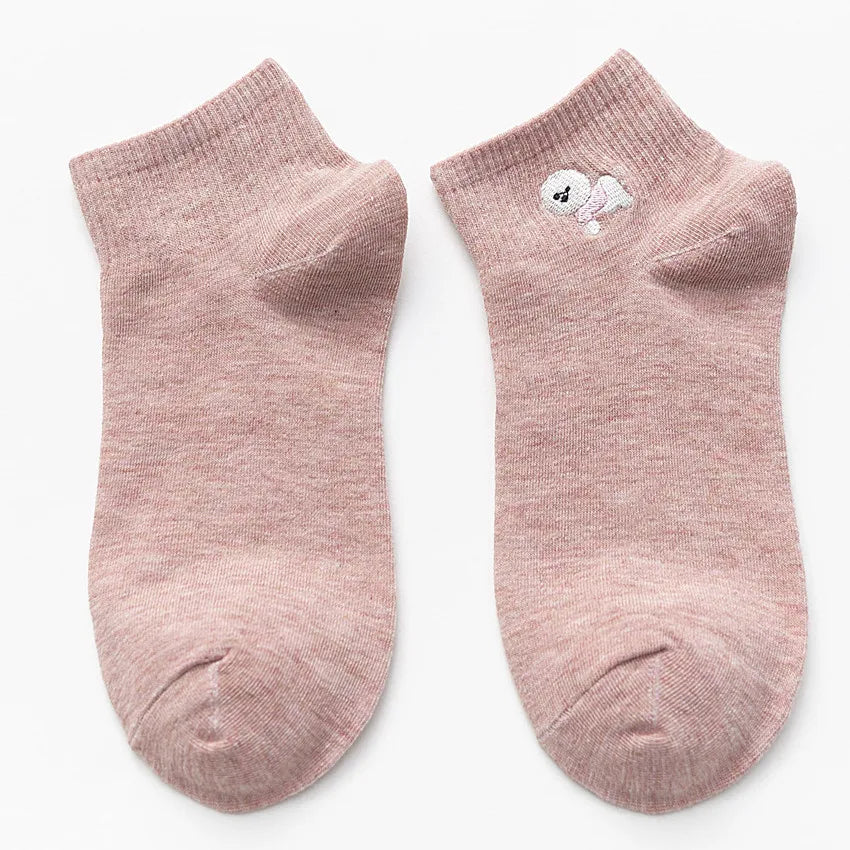 10 Pairs Women’s Cute Embroidered Animal Socks – Cotton Crew Sock Pack Dog Cat Penguin