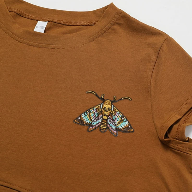 Colourful Skull Moth Embroidered Patch – Iron-On or Sew-On Fabric Badge