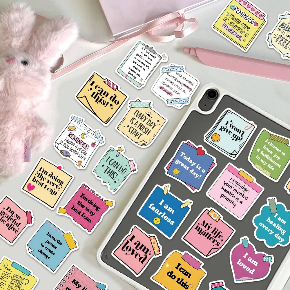 50Pc Self-Affirmation Quote Stickers – Motivational Waterproof Vinyl Pack