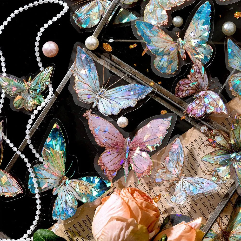 20-Pc Butterfly Film Stickers Pack – Pink, Green, Blue & Multi-Colour 3D Decals Scrapbook