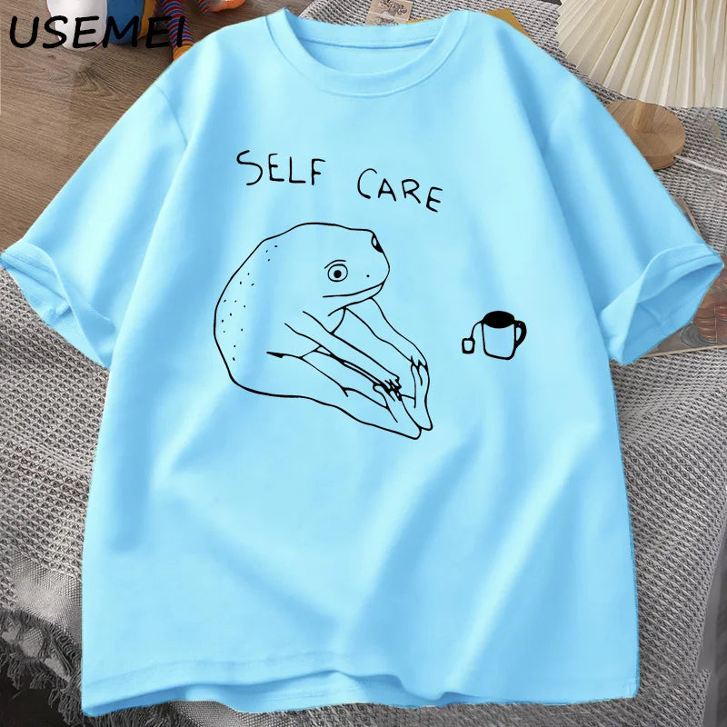 Funny Frog Self-Care T-Shirt Top – Retro Funny Design Tee for Women & Men Unisex