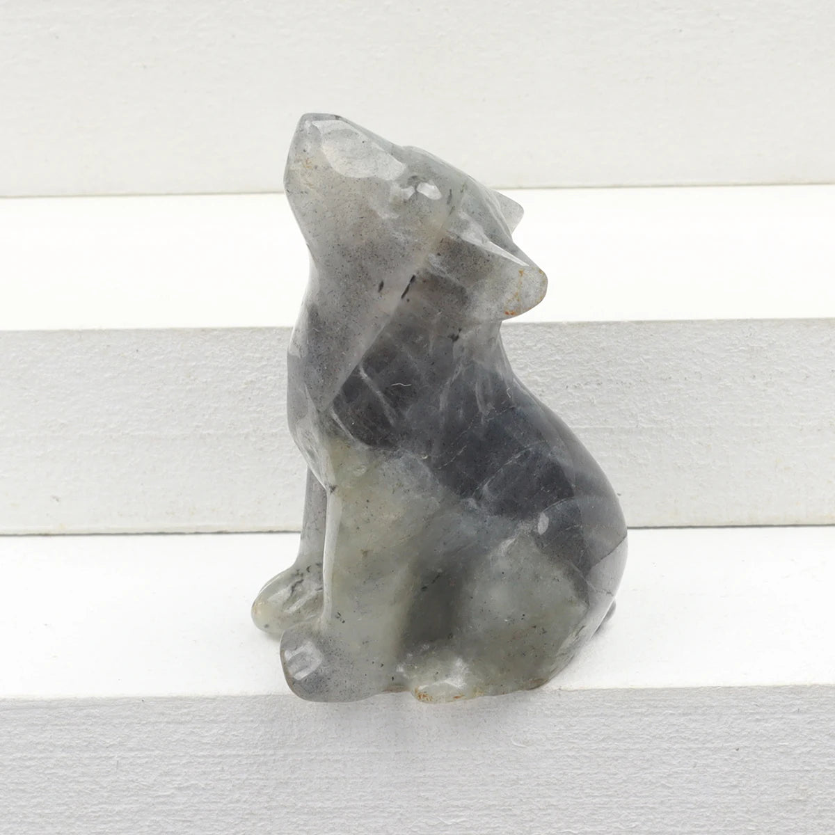 Crystal Howling Wolf Figurines – Hand-Carved Natural Stone Animal Wolves Figures for Chakra Energy Healing & Home Décor