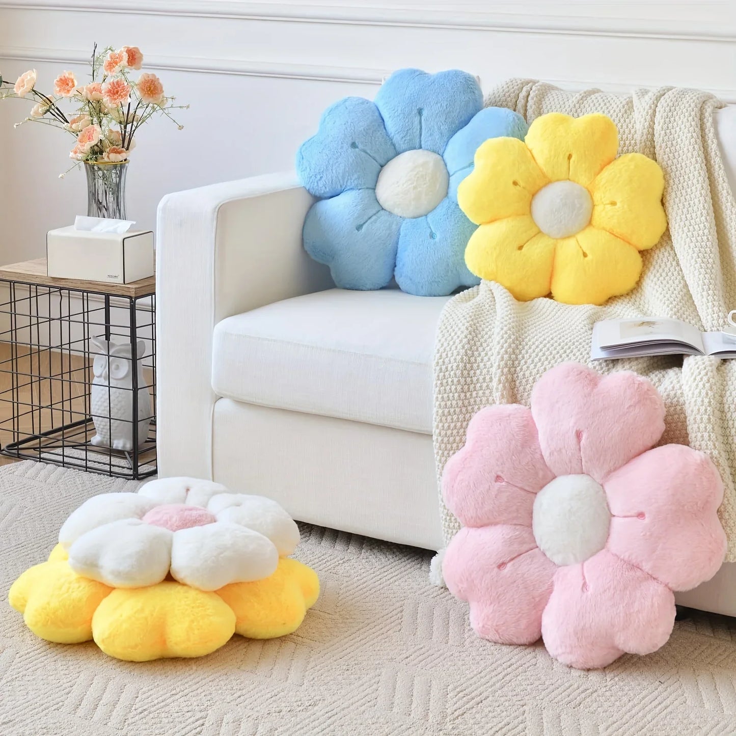 Sunflower Daisy Flower Cushion Pillow, Seat Cushion Plush Toy Mat Gift