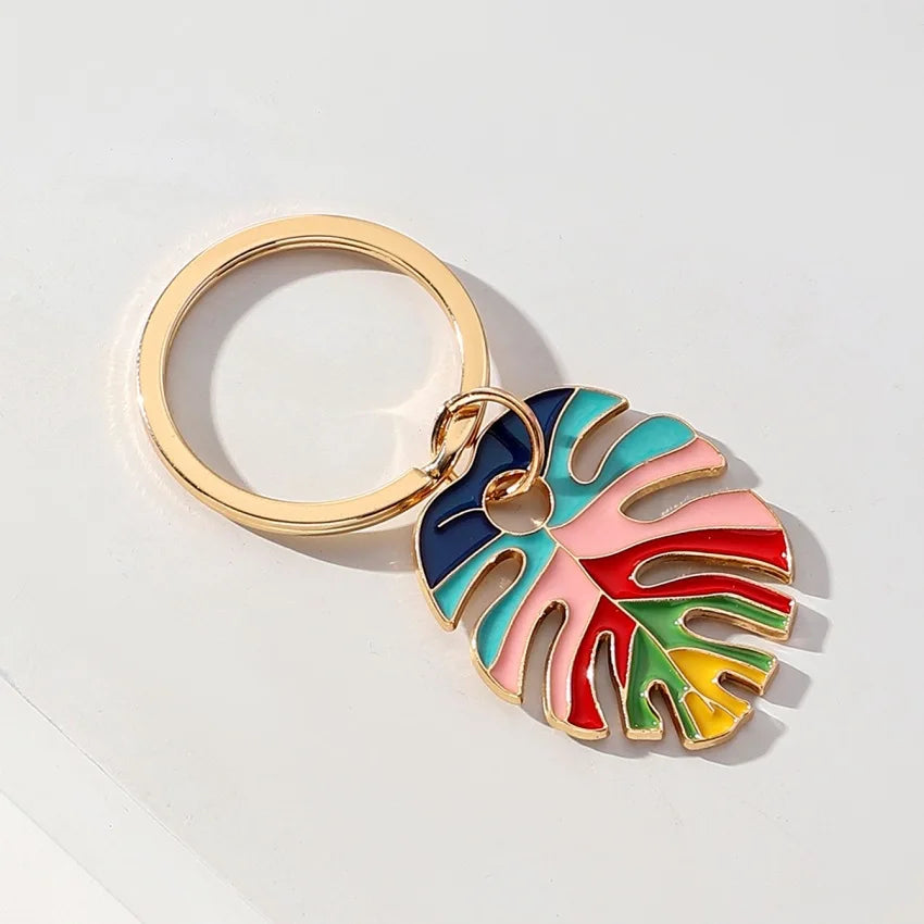 Rainbow Colourful Leaf Enamel Keyring Plant Foliage Bag Keychain Charm