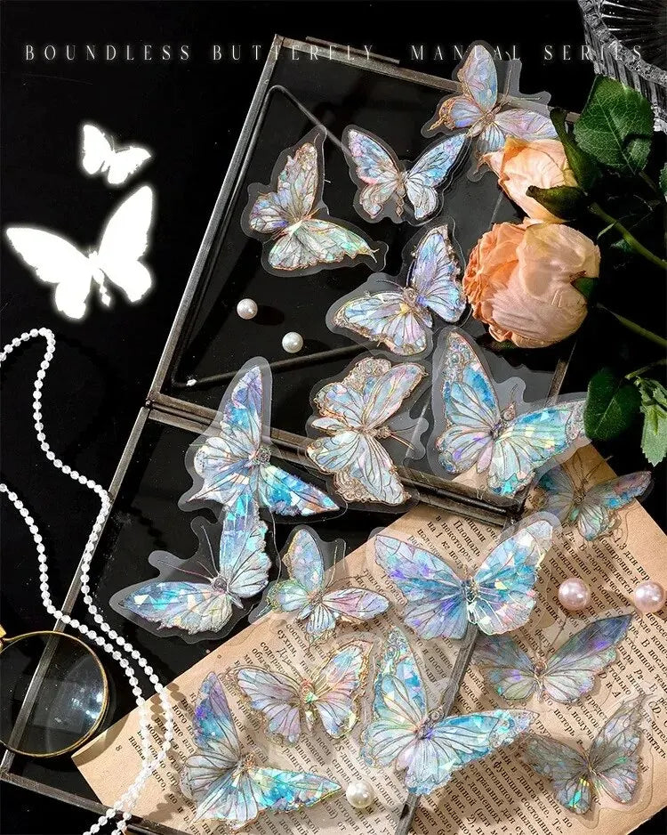 20-Pc Butterfly Film Stickers Pack – Pink, Green, Blue & Multi-Colour 3D Decals Scrapbook