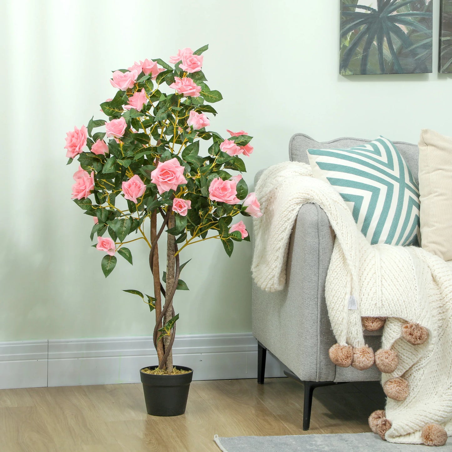 Set of 2 Large Tall 1.1m Artificial Pink Rose Trees in Pots – Decorative Faux Plants for Home, Office & Events
