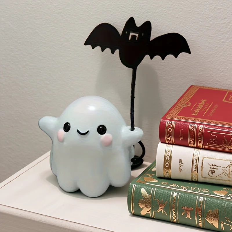 Halloween Cute Ghost with Bat Balloon Decoration – Spooky Desktop Party Ornament Gift