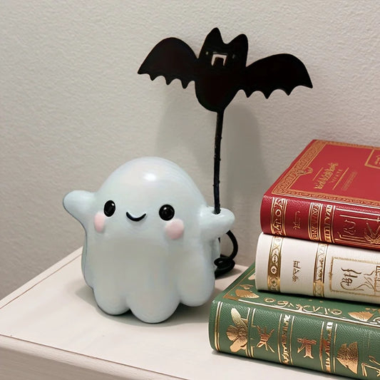 Halloween Cute Ghost with Bat Balloon Decoration – Spooky Desktop Party Ornament Gift
