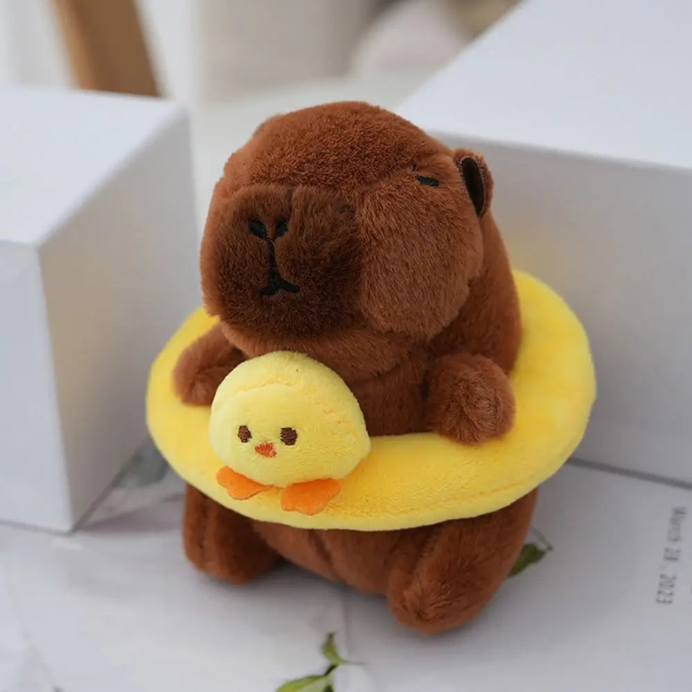 Capybara Plush Keychain with Swimming Swim Ring Float or Hoodie – Cute Mini Stuffed Animal Bag Charm