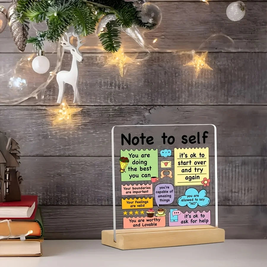 Inspirational Acrylic Quote Plaque Sign Gift with Wooden Base – Positive Affirmation Emotional Support Mental Health Desk Décor