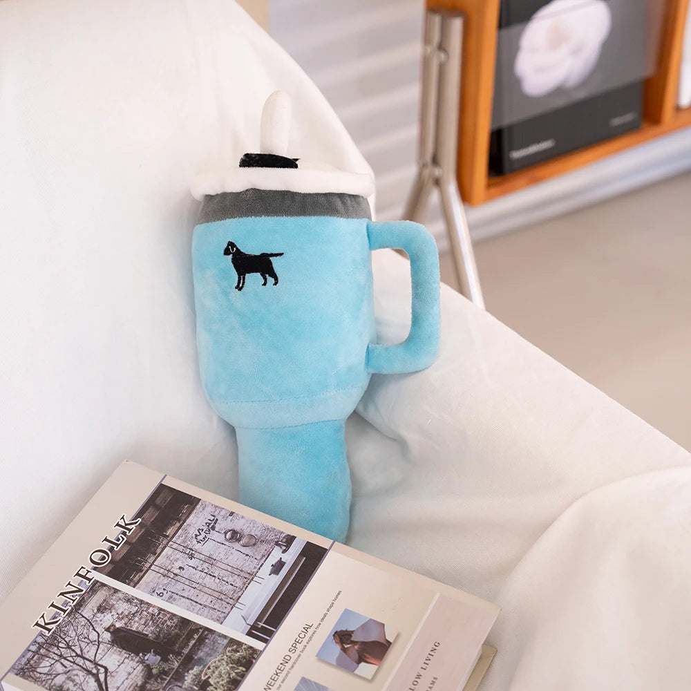 Large Squeaky Drink Cup Plush Dog Toy – 31cm Tall, Soft & Durable with Handle