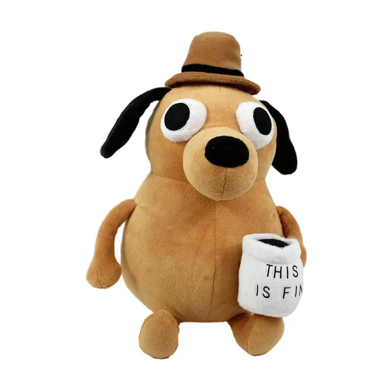 This Is Fine Coffee Meme Dog Animal Plush Toy Funny Novelty Gift Soft Stuffed Doll