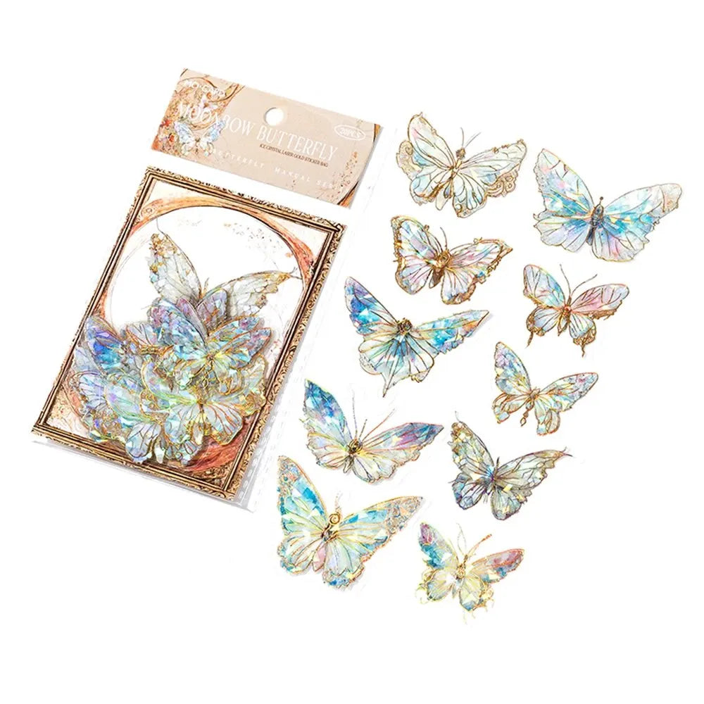 20-Pc Butterfly Film Stickers Pack – Pink, Green, Blue & Multi-Colour 3D Decals Scrapbook