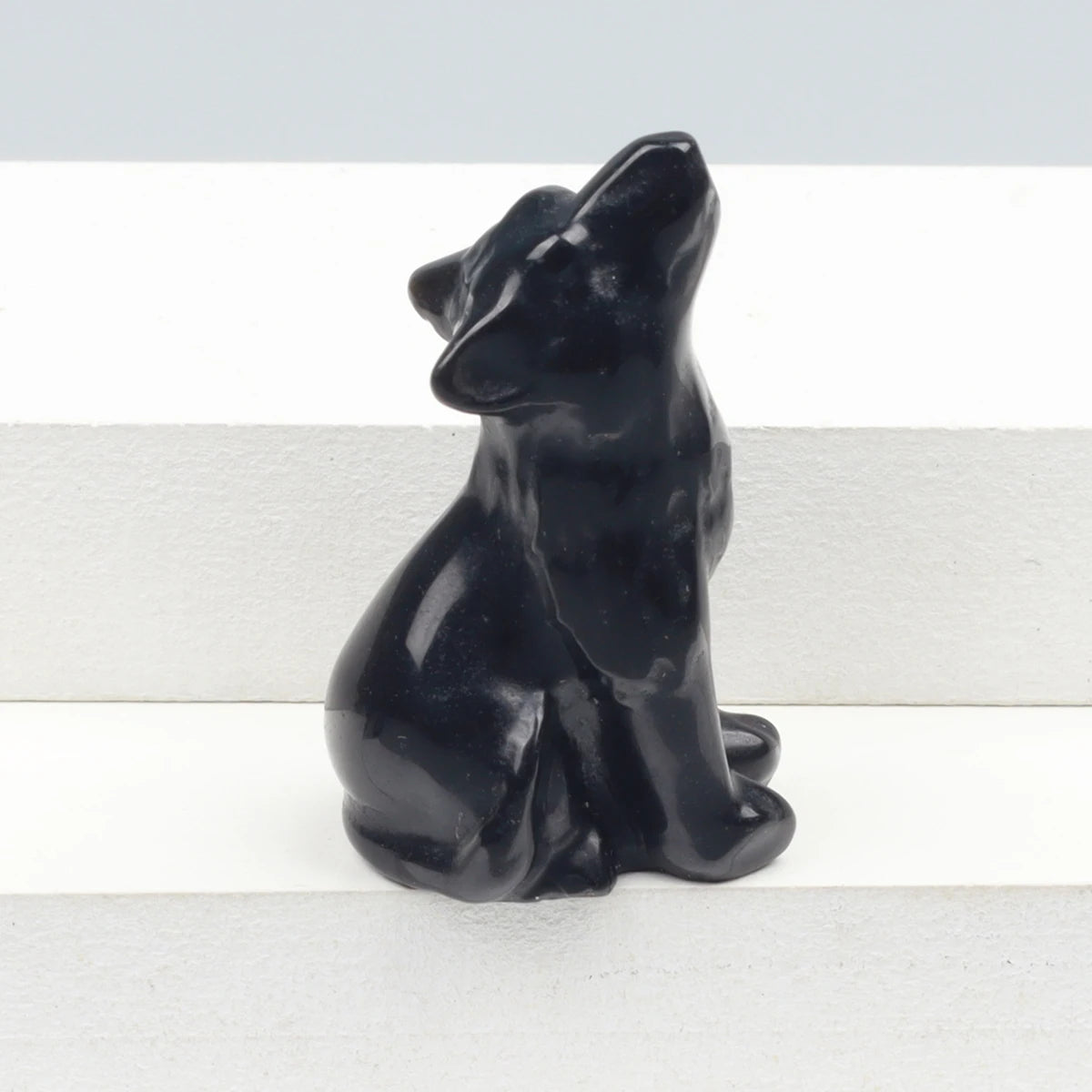 Crystal Howling Wolf Figurines – Hand-Carved Natural Stone Animal Wolves Figures for Chakra Energy Healing & Home Décor