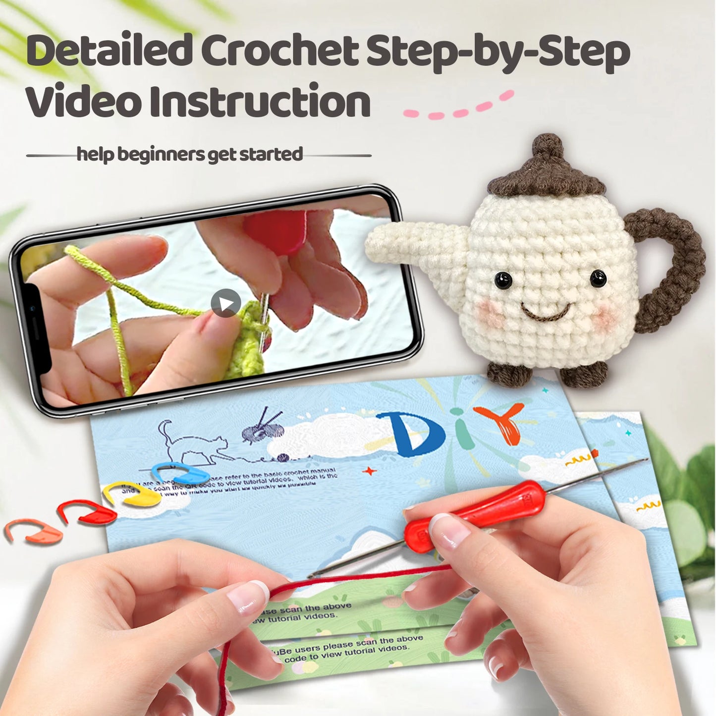 DIY Teapot Crochet Kit for Beginners – Easy Craft Set for Tea Lover