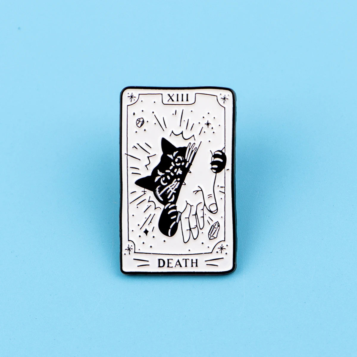 Black Cat Death Tarot Card Style Enamel Pin Badge Brooch