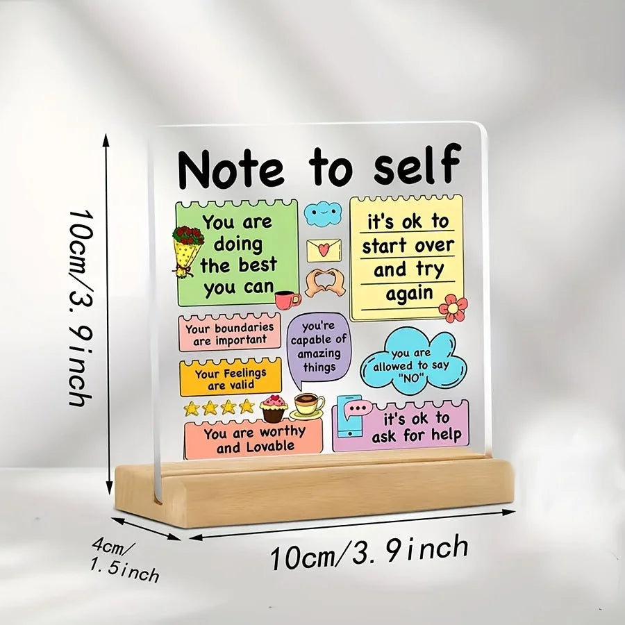 Inspirational Acrylic Quote Plaque Sign Gift with Wooden Base – Positive Affirmation Emotional Support Mental Health Desk Décor