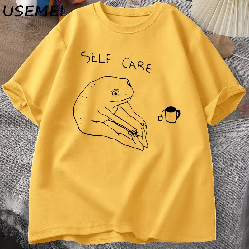 Funny Frog Self-Care T-Shirt Top – Retro Funny Design Tee for Women & Men Unisex