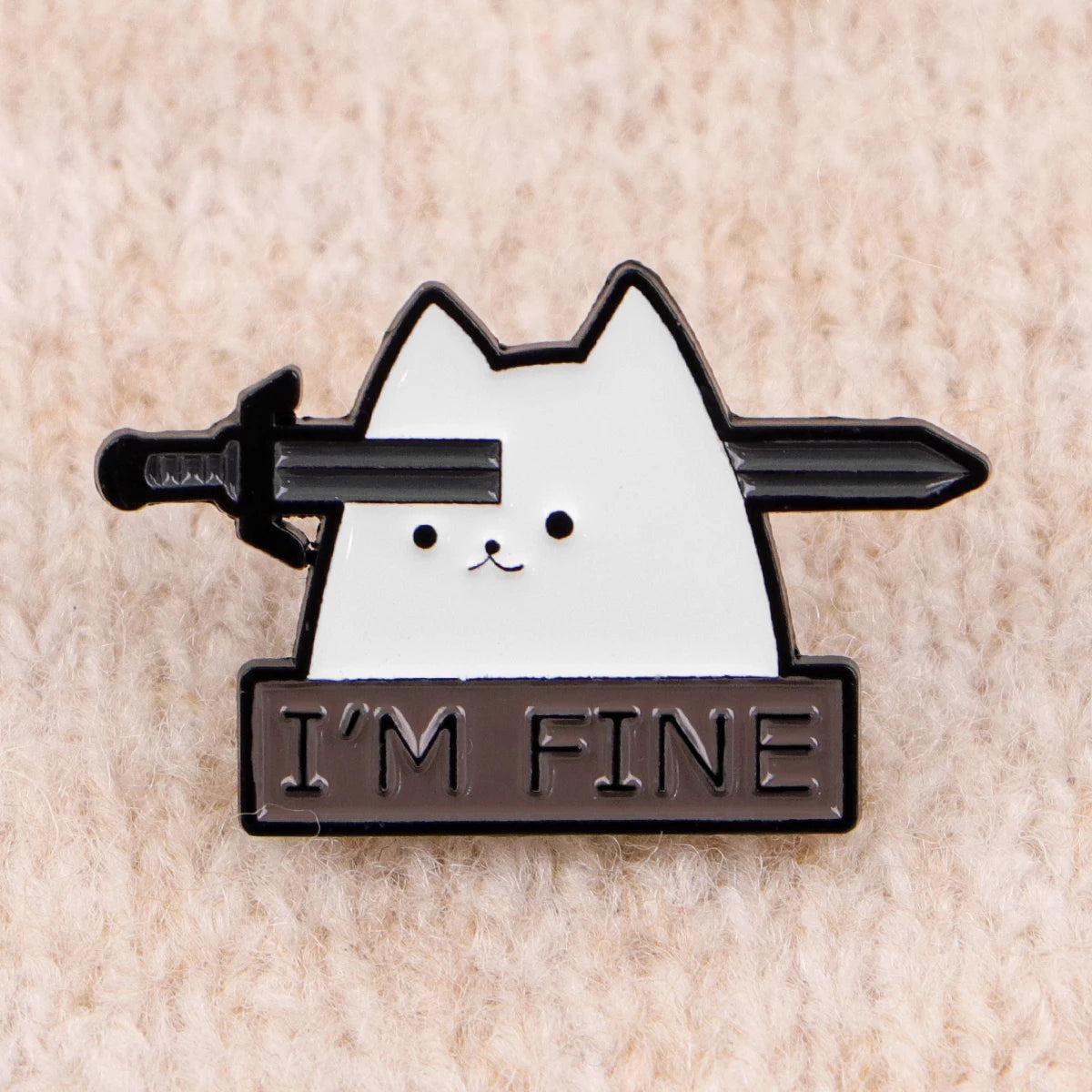 I’m Fine Cat Sword Funny Sarcastic Enamel Brooch Lapel Pin Badge Novelty Gift