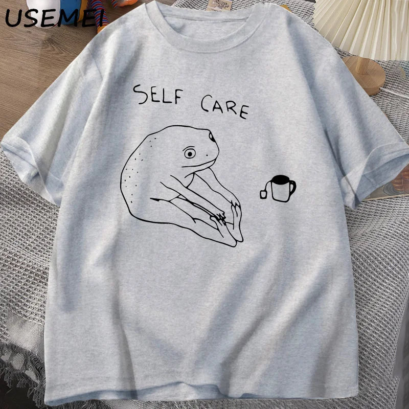 Funny Frog Self-Care T-Shirt Top – Retro Funny Design Tee for Women & Men Unisex