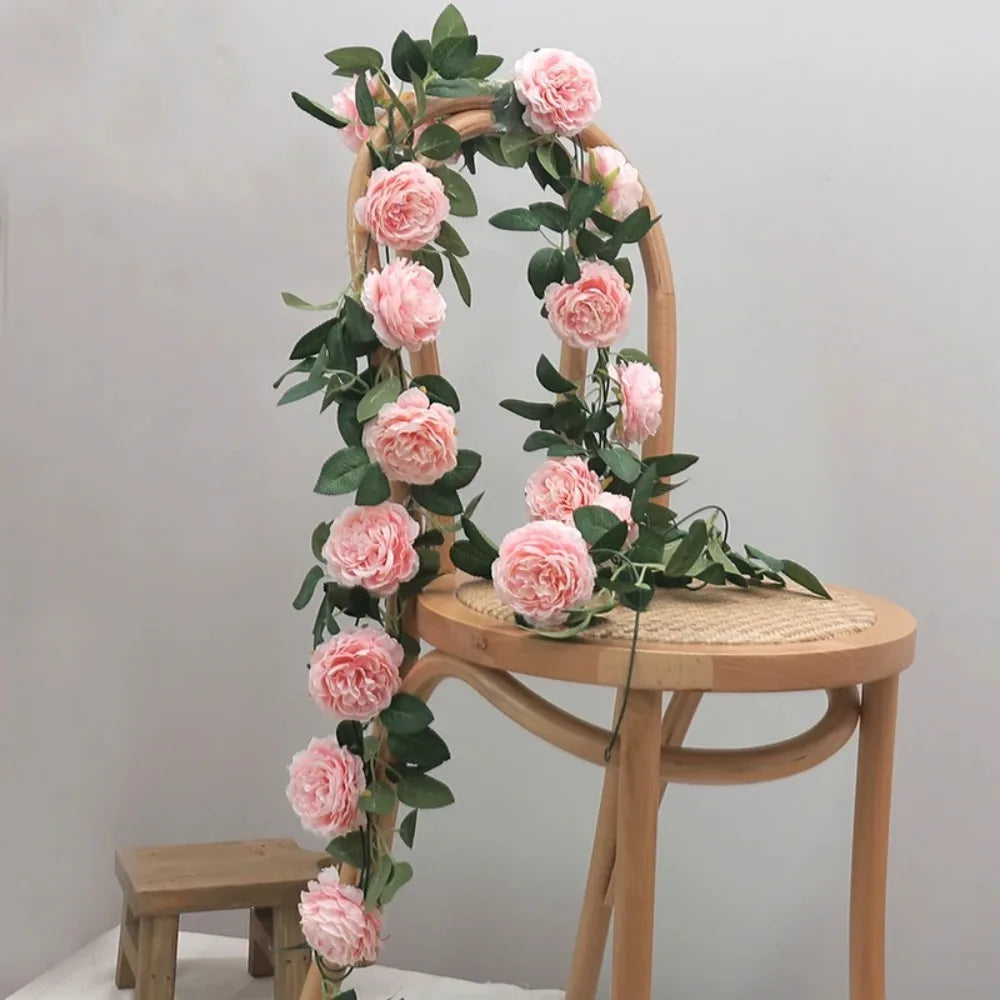 Silk Peony Garland – Pink Artificial Hanging Peonies Flower Vine for Home, Wedding & Party Décor