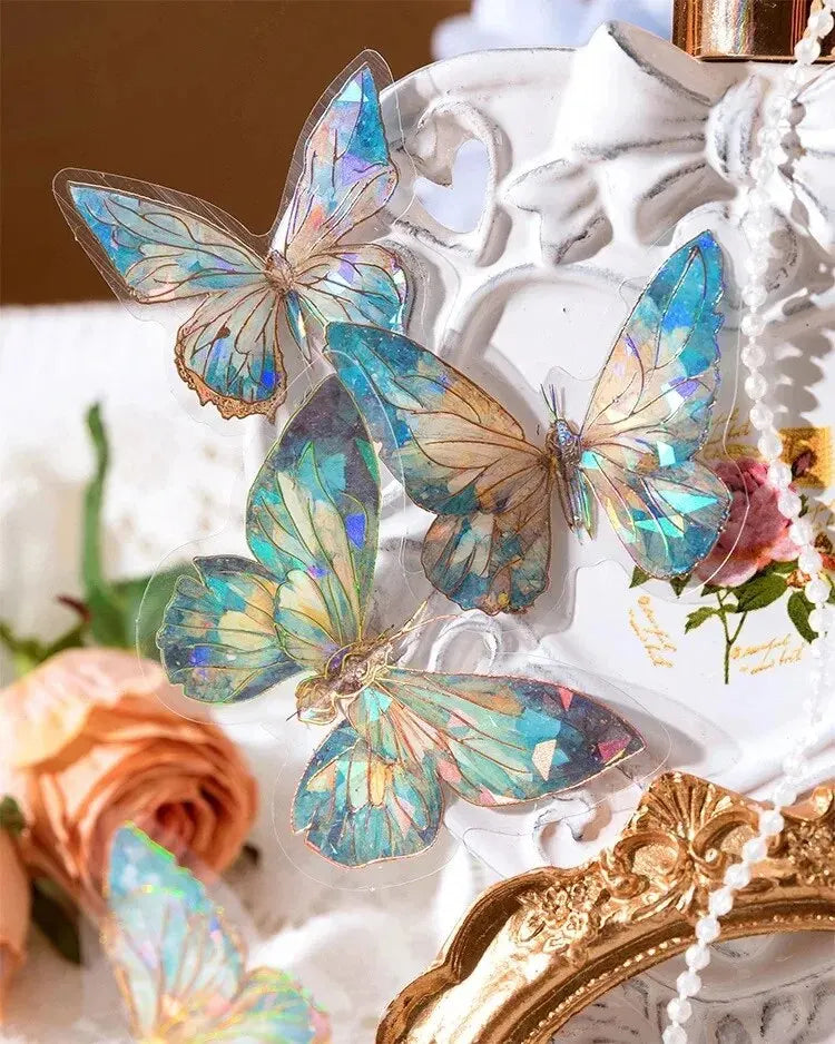 20-Pc Butterfly Film Stickers Pack – Pink, Green, Blue & Multi-Colour 3D Decals Scrapbook
