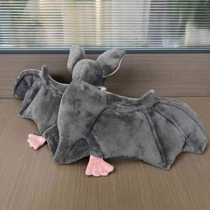 25cm Cute Grey Bat Plush Soft Toy with Posable Wings