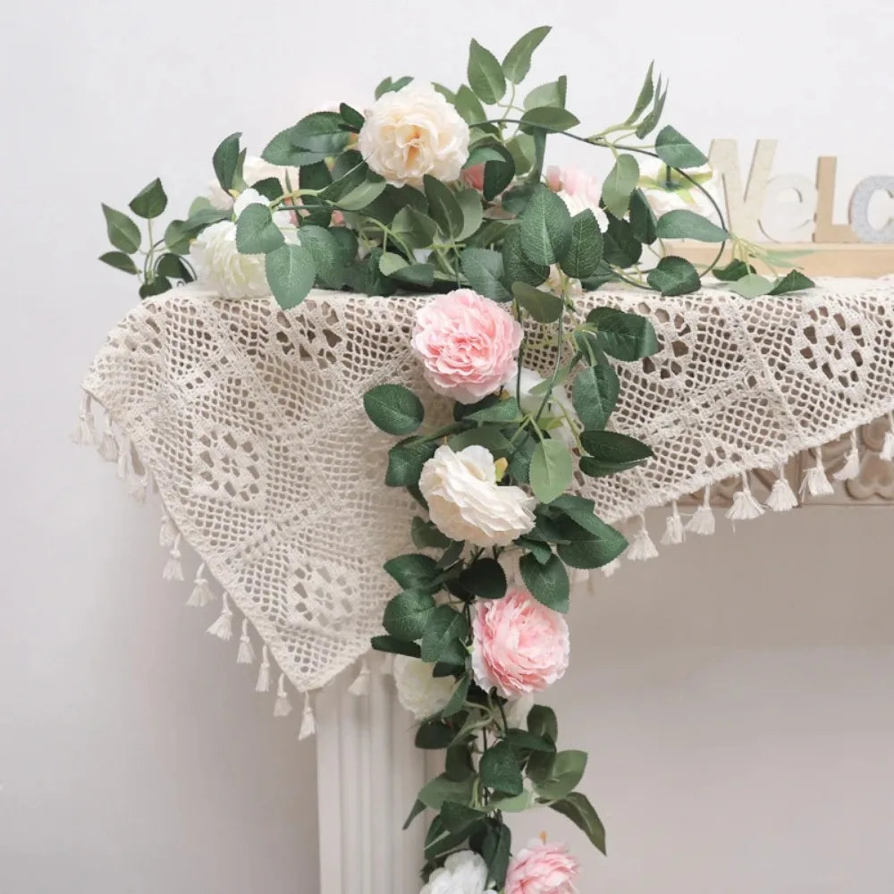 Silk Peony Garland – Pink Artificial Hanging Peonies Flower Vine for Home, Wedding & Party Décor