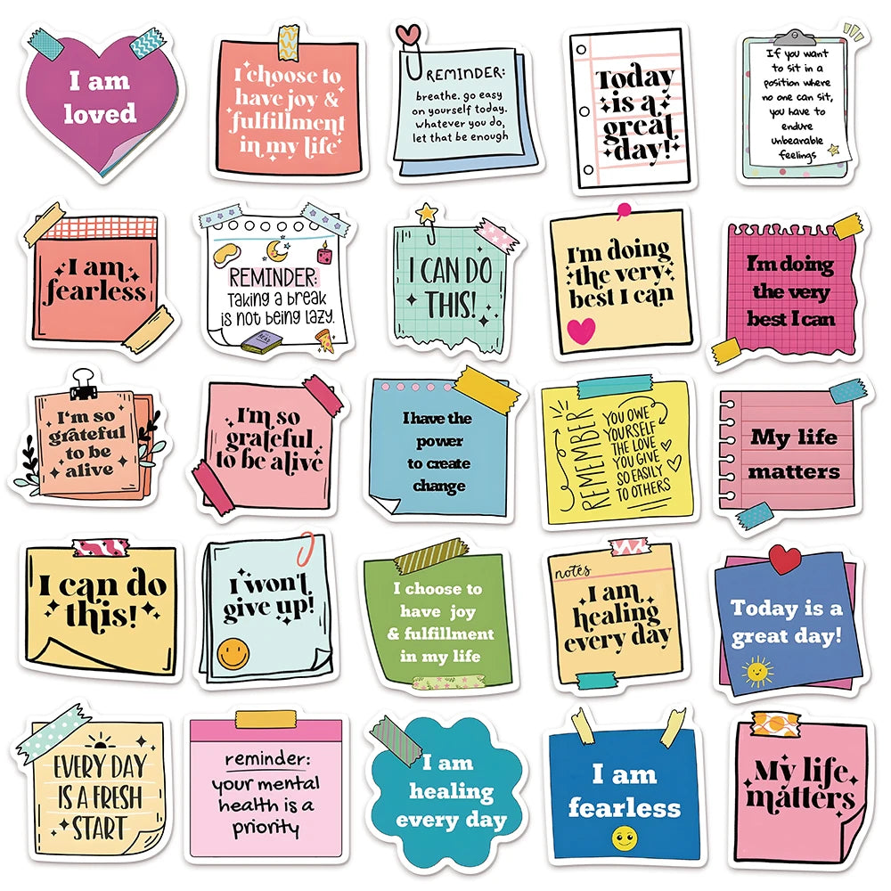 50Pc Self-Affirmation Quote Stickers – Motivational Waterproof Vinyl Pack
