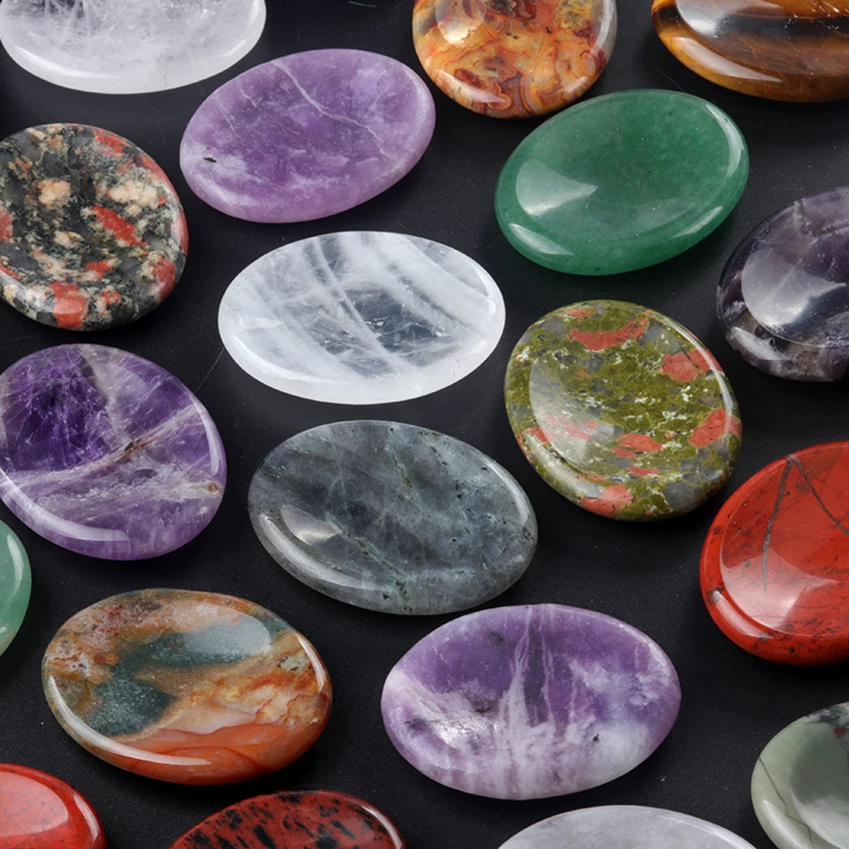 Crystal Sensory Fidget Worry Stones – Smooth Natural Crystal Stones for Anxiety ADHD Autism Meditation Healing Chakra Balance Mental Health Stress Relief