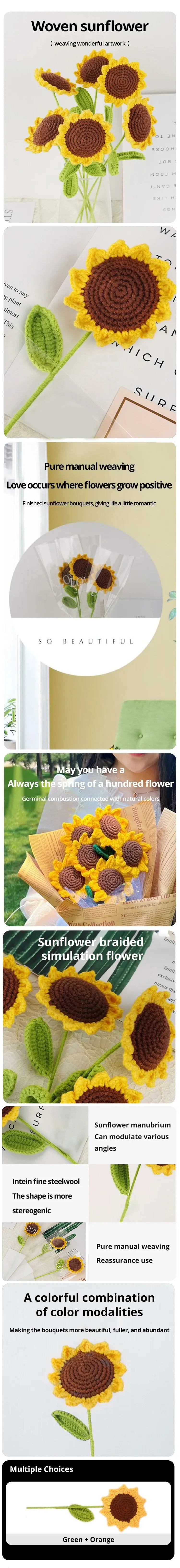 3-Piece Knitted Sunflower Bouquet – Handmade-Style Yarn Flowers for Gifts & Décor