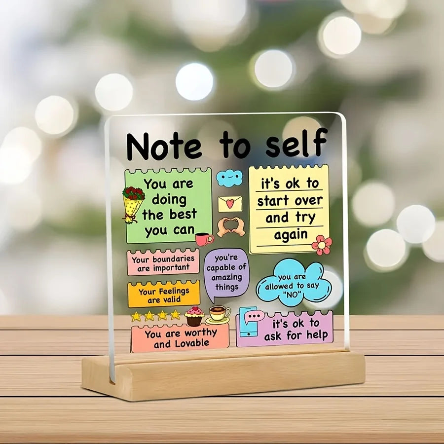 Inspirational Acrylic Quote Plaque Sign Gift with Wooden Base – Positive Affirmation Emotional Support Mental Health Desk Décor