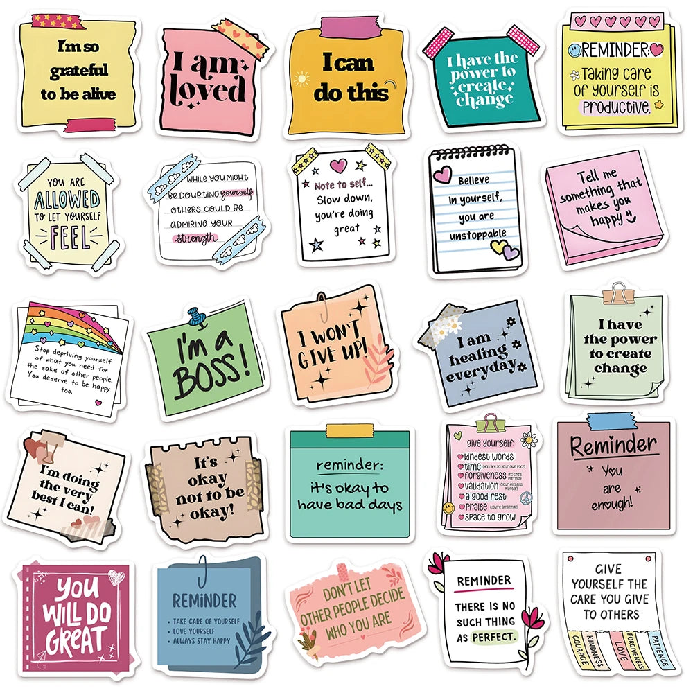 50Pc Self-Affirmation Quote Stickers – Motivational Waterproof Vinyl Pack