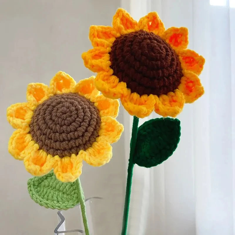 3-Piece Knitted Sunflower Bouquet – Handmade-Style Yarn Flowers for Gifts & Décor