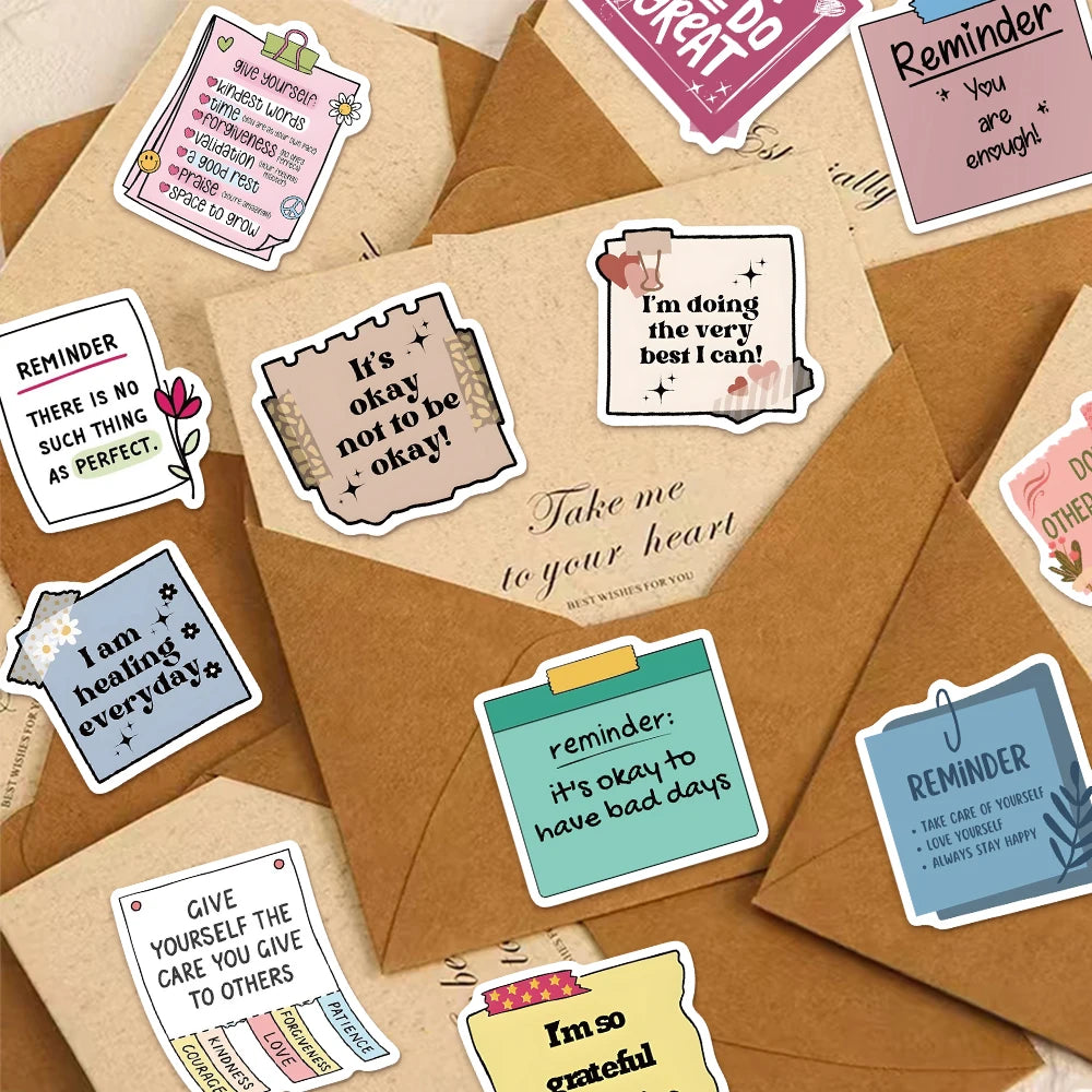 50Pc Self-Affirmation Quote Stickers – Motivational Waterproof Vinyl Pack