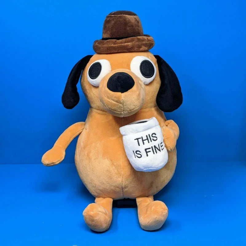 This Is Fine Coffee Meme Dog Animal Plush Toy Funny Novelty Gift Soft Stuffed Doll