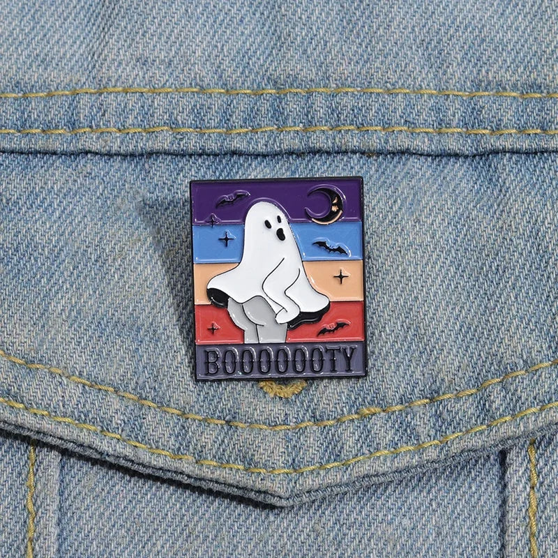 Funny Booooty Ghost Enamel Pin Badge Booty Scary Pun Spooky Halloween