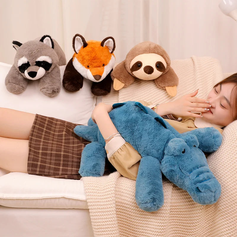 Large Raccoon, Fox, Crocodile or Sloth Soft Fluffy Plush Toy Pillow