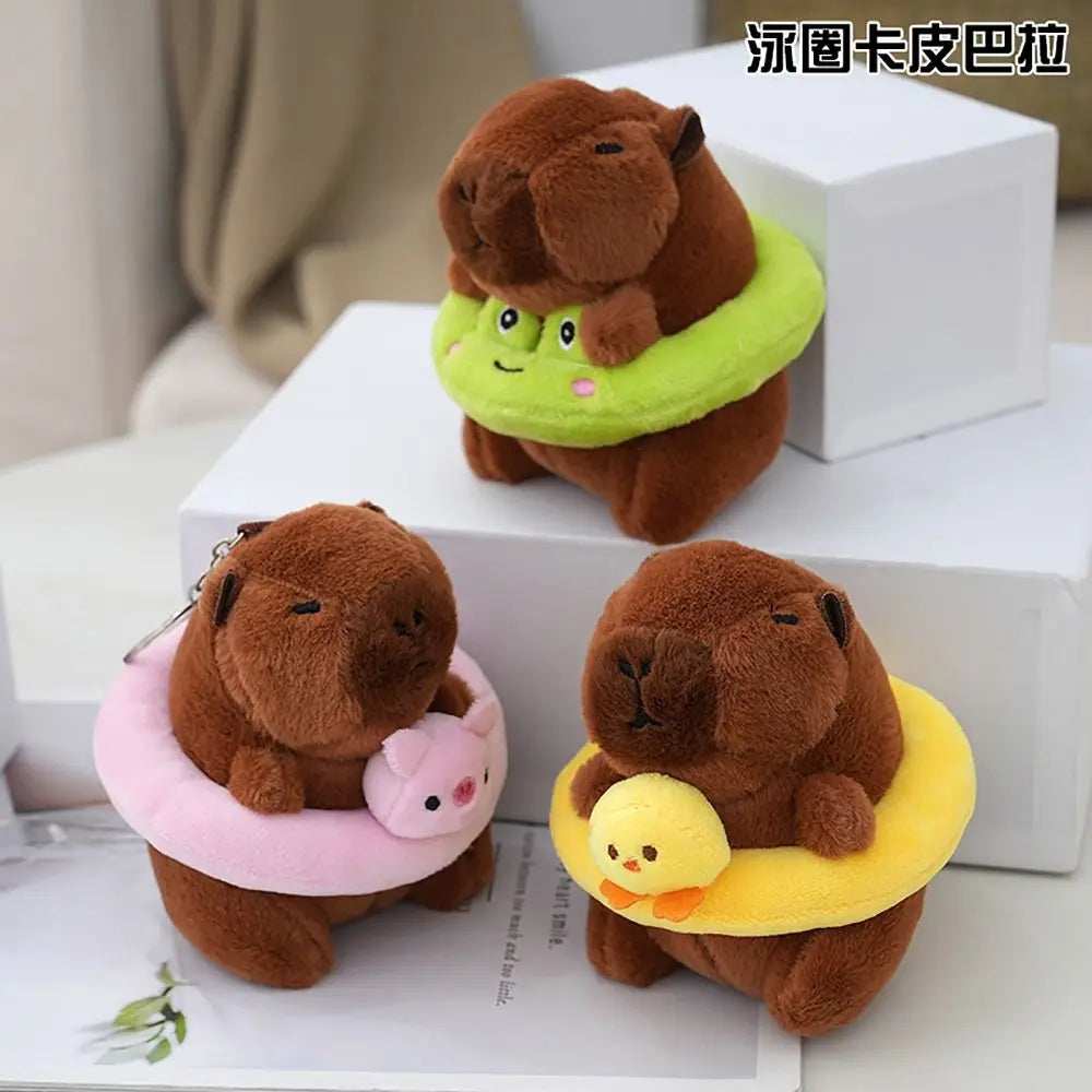 Capybara Plush Keychain with Swimming Swim Ring Float or Hoodie – Cute Mini Stuffed Animal Bag Charm