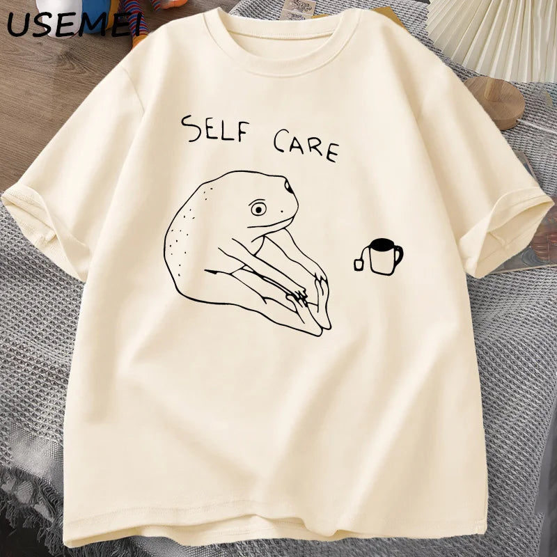 Funny Frog Self-Care T-Shirt Top – Retro Funny Design Tee for Women & Men Unisex