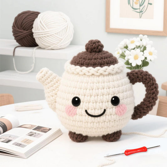DIY Teapot Crochet Kit for Beginners – Easy Craft Set for Tea Lover