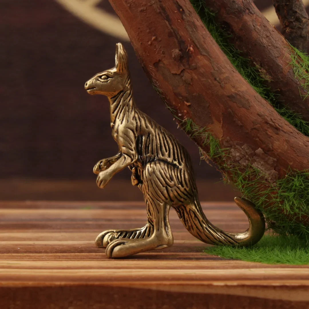 Mini Brass Copper Metal Kangaroo Figurine – Desk Buddy Ornament Collectible